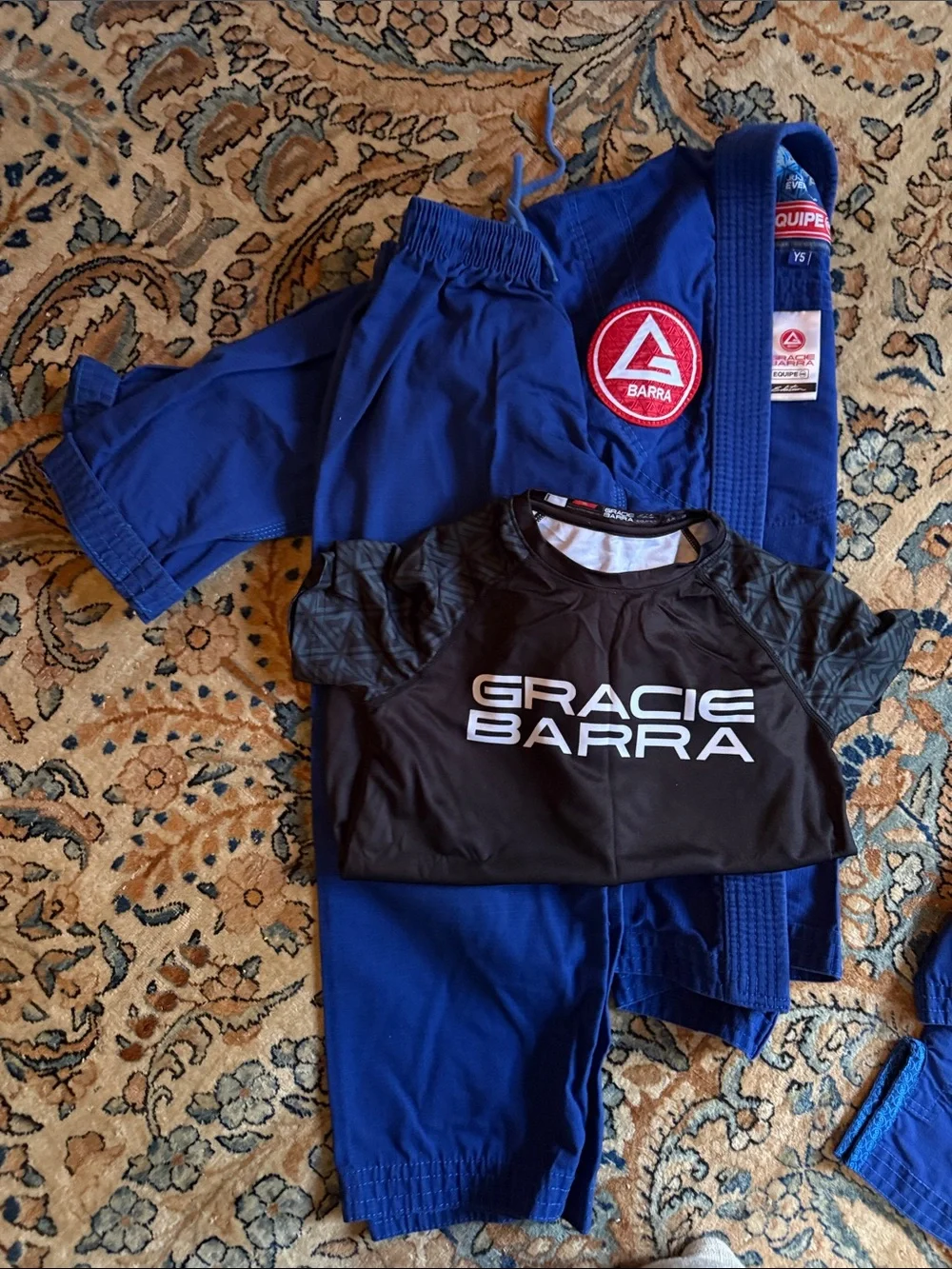 Gracie Barra Blue Gi & Black Rash Guard Set youth 5